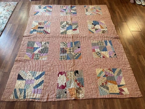 Antique Vintage 19thC Folk Art crazy squares Quilt 83x68 calico gingham handmade - Picture 1 of 13 Antique Vintage 19thC Folk Art crazy squares Quilt 83x68 calico gingham handmade - Picture 1 of 13