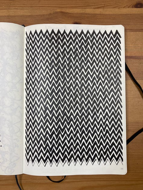 A series of nine drawings in black. Various patterns and marks.