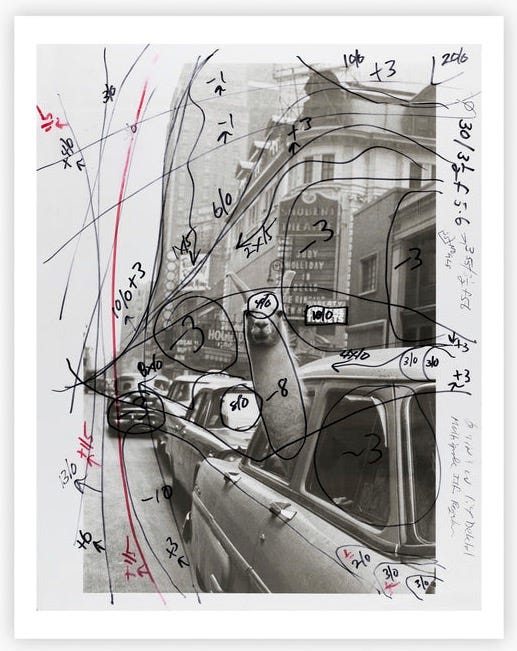 Darkroom annotations on a print of Inge Morath’s ‘A Llama in Times Square’
