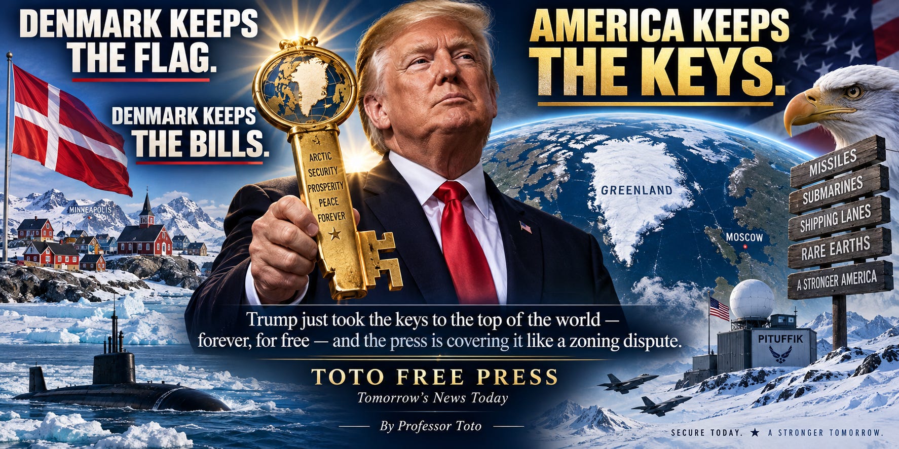 DENMARK KEEPS THE FLAG. DENMARK KEEPS THE BILLS. AMERICA GETS THE KEYS.