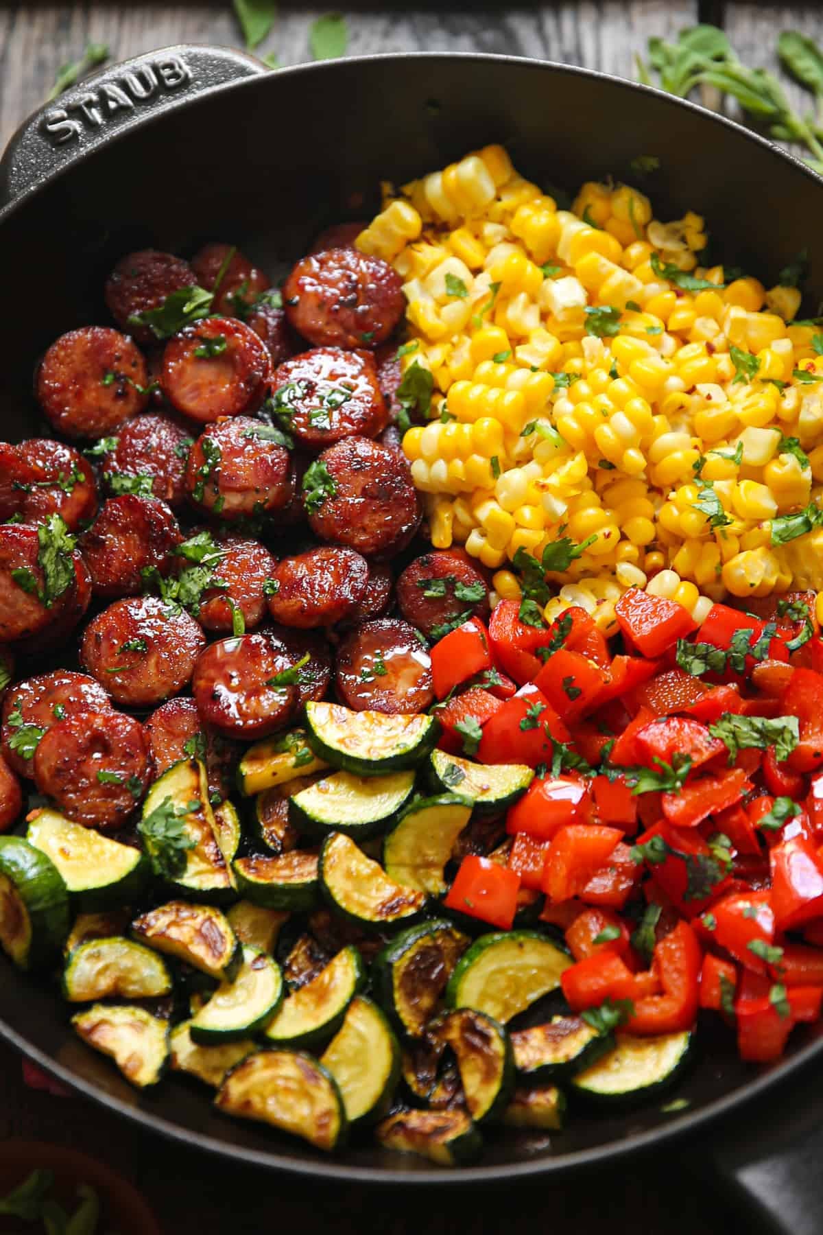 Sausage and Veggies Cast-Iron Skillet with Bell Peppers, Zucchini, and Corn Sausage and Veggies Cast-Iron Skillet with Bell Peppers, Zucchini, and Corn