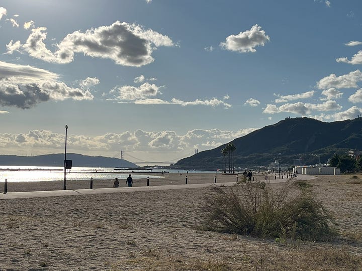 Suma Beach and the Akashi Kaikyo Bridge