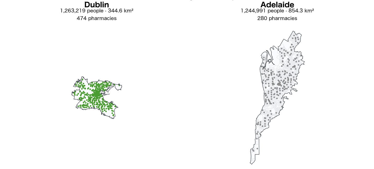 Dublin and Adelaide pharmacy locations