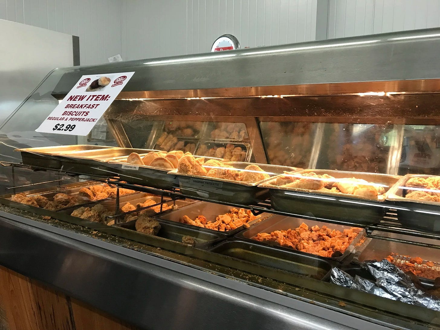  A look at the hot food section at Billy’s Boudin in Scott, LA. On display here you see a variety of boudin balls and cracklins!  