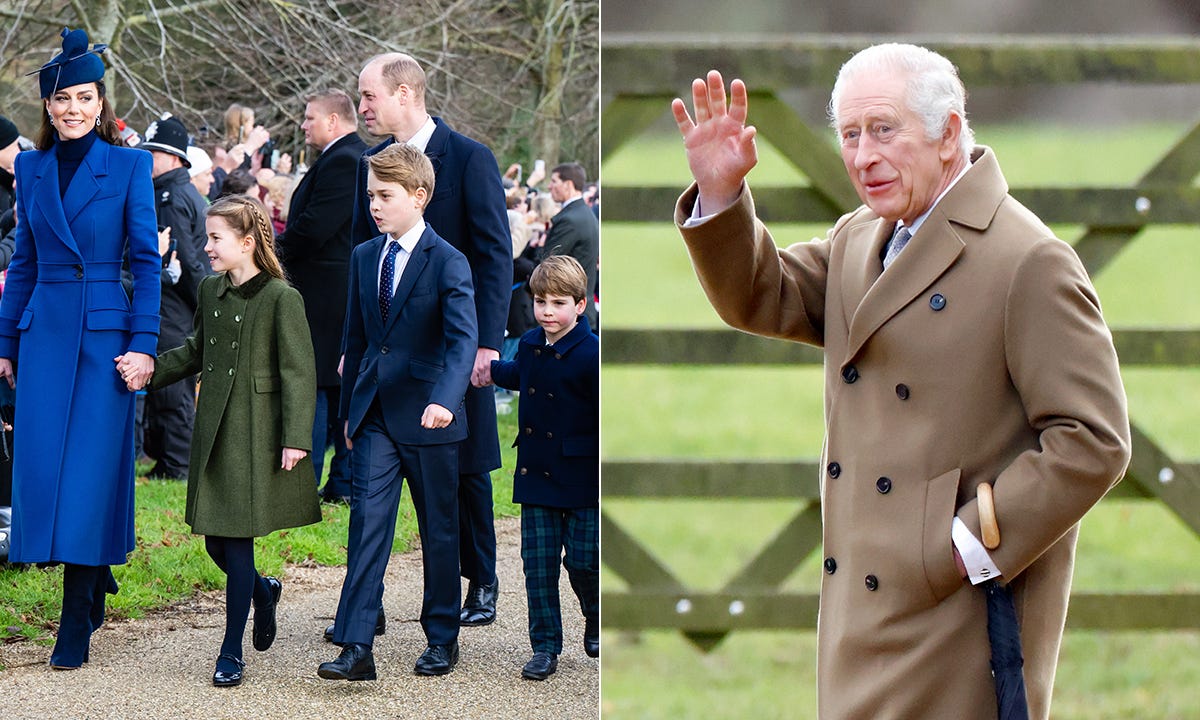 The Waleses walking together and King Charles waving The Waleses walking together and King Charles waving