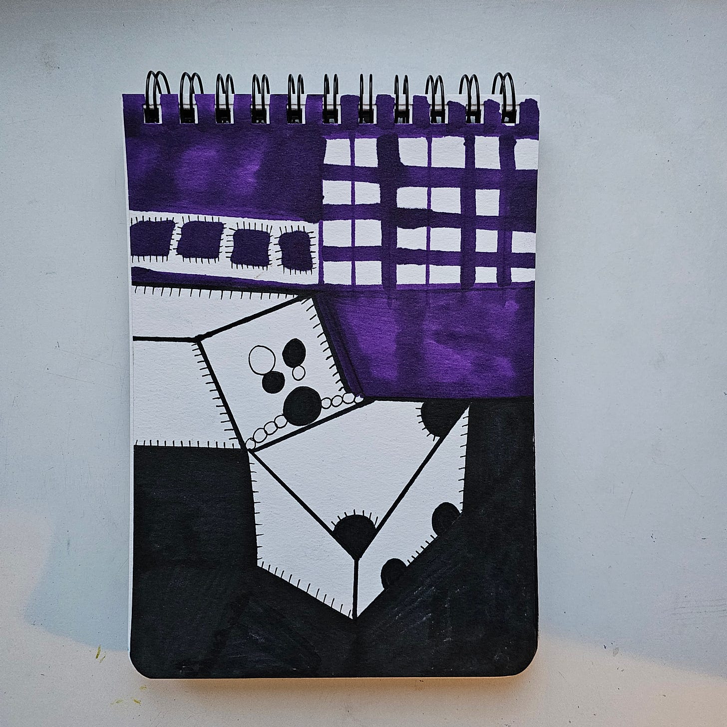 Purple and black geometric abstract drawing 'Moo Car Automobile' by FatbikeHero, featuring a stylized vehicle and grid patterns.