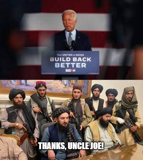 This may contain: an image of people in front of a podium with the caption build back better, thanks uncle joe