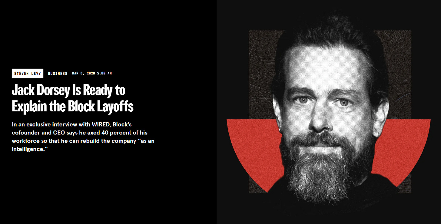 Block's CEO Jack Dorsey talks about his company's layoffs in regards to AI.