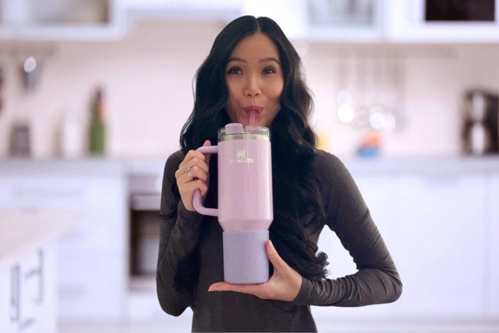 me drinking out of my purple stanley cup me drinking out of my purple stanley cup