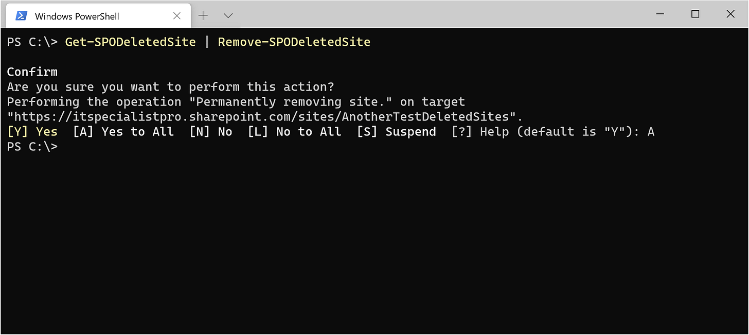 Eliminare i siti eliminati di Sharepoint Online: Remove-SPODeletedSite Eliminare i siti eliminati di Sharepoint Online: Remove-SPODeletedSite