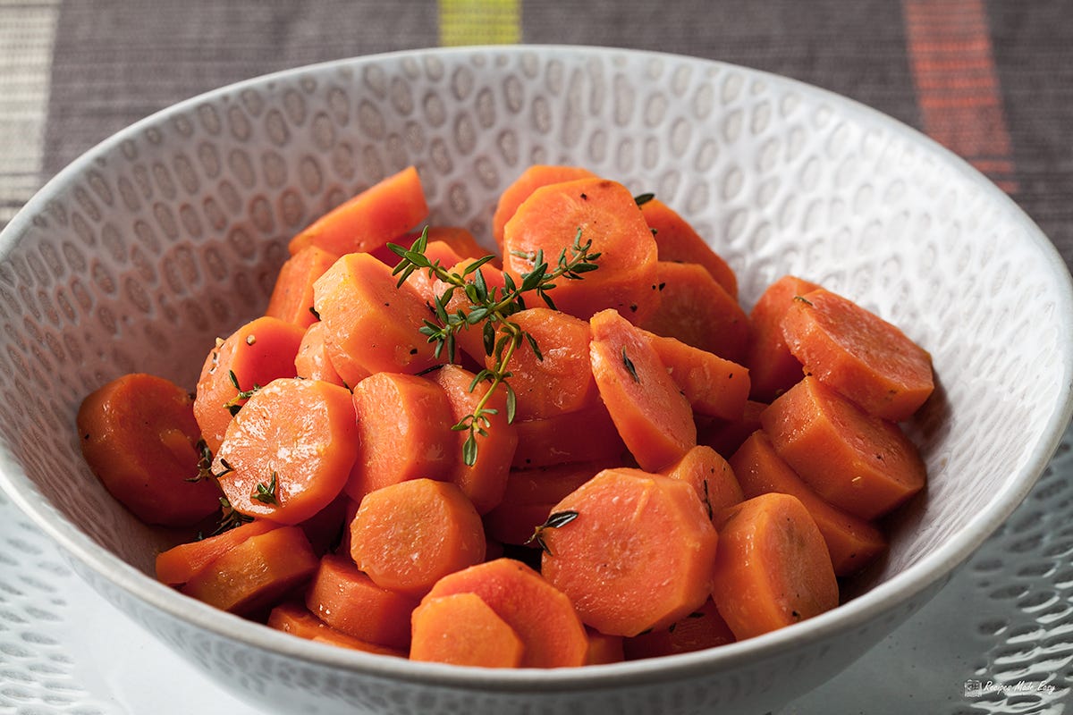 Bowl of lemon and thyme glazed carrots