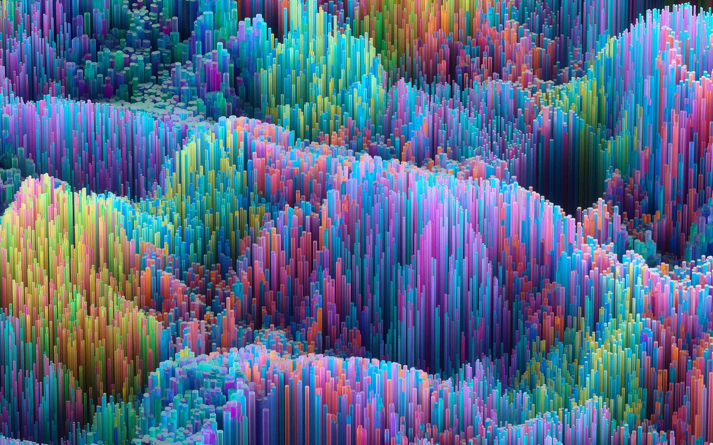 3D-Balkendiagramm mit vielen bunten Balken, zu sehen aus einer Schräg-Oben-Perspektive. (Bild: Maxim Berg auf Unsplash)