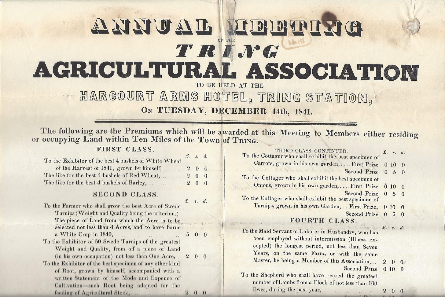 Contents of the folded letter