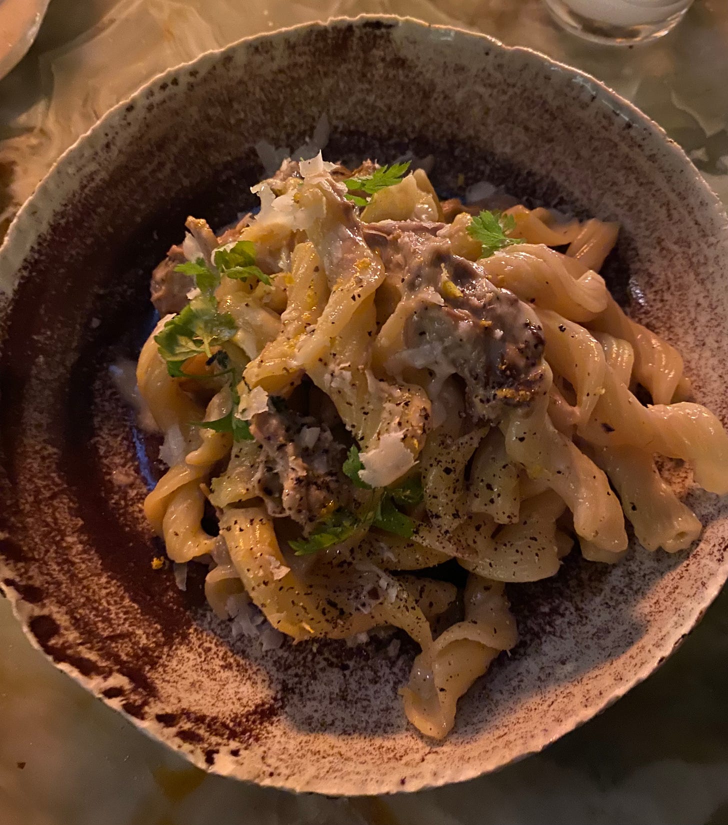 bowlful of goat garganelli pasta at Foul Witch