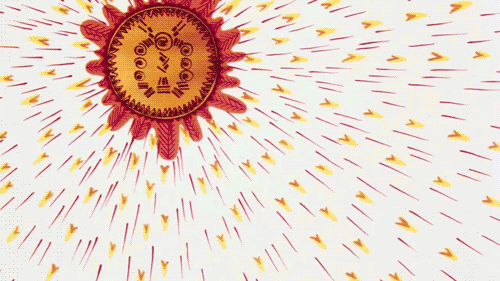 This GIF (animated moving image) shows the sun-like rabbit god Frith, from Martin Rosen's 1978 animated adaptation of Richard Adams's 1972 novel Watership Down, shining his light on creation. The orange, sun-like ball occupies space at the image's top left, while its orange-and-yellow rays shoot outward in all directions. This GIF (animated moving image) shows the sun-like rabbit god Frith, from Martin Rosen's 1978 animated adaptation of Richard Adams's 1972 novel Watership Down, shining his light on creation. The orange, sun-like ball occupies space at the image's top left, while its orange-and-yellow rays shoot outward in all directions.