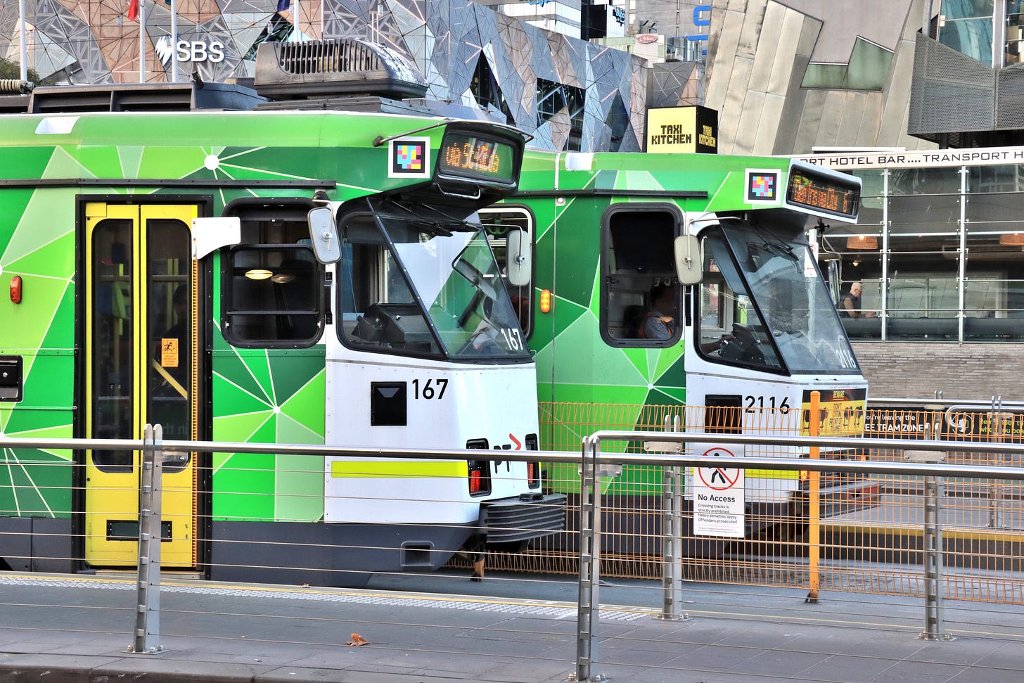 Photo of Navilens tags on two trams in Melbourne, Australia. Photo of Navilens tags on two trams in Melbourne, Australia.