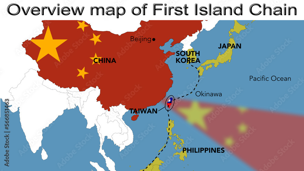 Overview map of first island chain between Japan, South Korea, Taiwan,  Philippines and China Stock Illustration | Adobe Stock