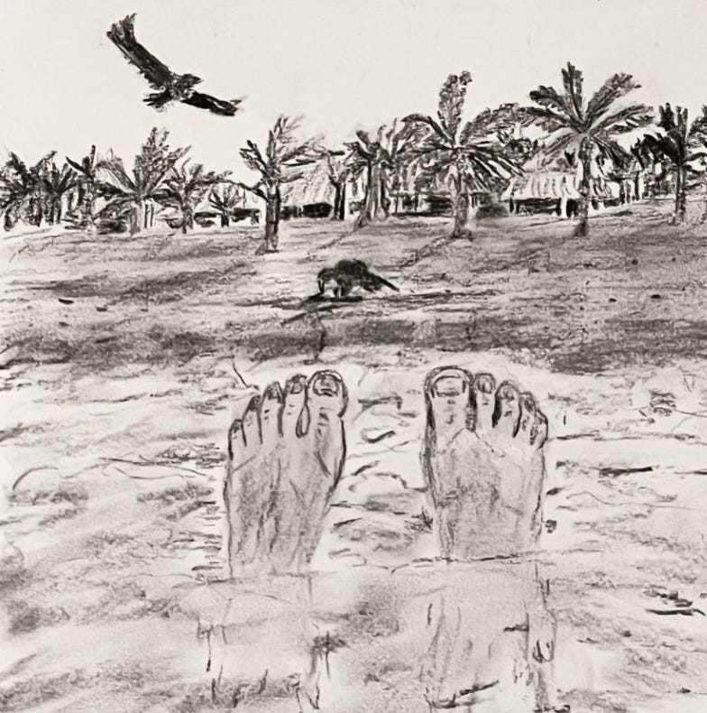 Houtskooltekening drijven in zee