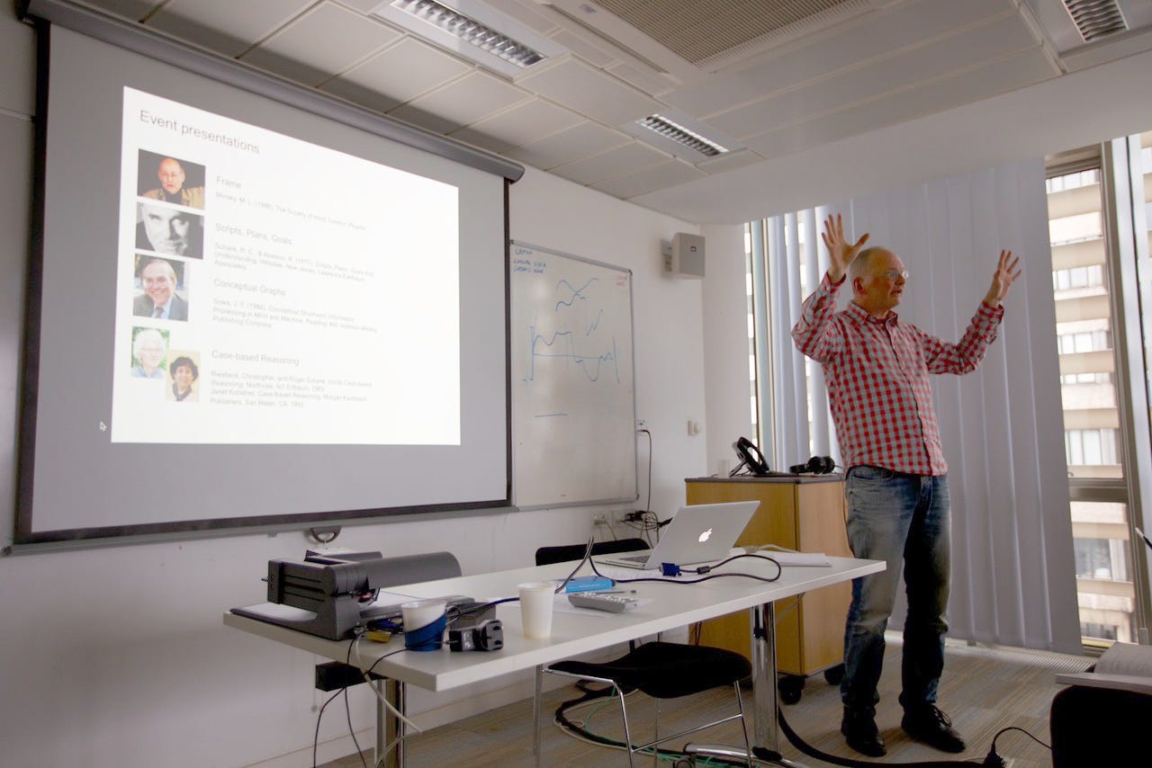 Frank lecturing about narratives in computer science research.