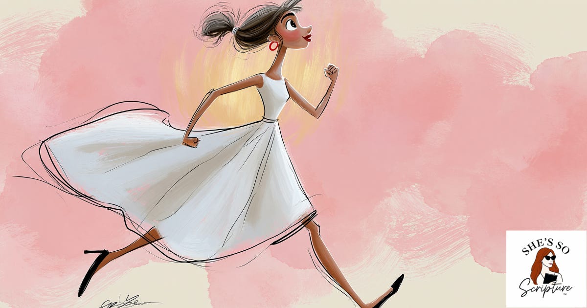 A whimsical ink and watercolor illustration of a woman mid-stride with a focused and determined expression, warm golden light radiating behind her, rendered in blush pink and cream watercolor tones. A whimsical ink and watercolor illustration of a woman mid-stride with a focused and determined expression, warm golden light radiating behind her, rendered in blush pink and cream watercolor tones.