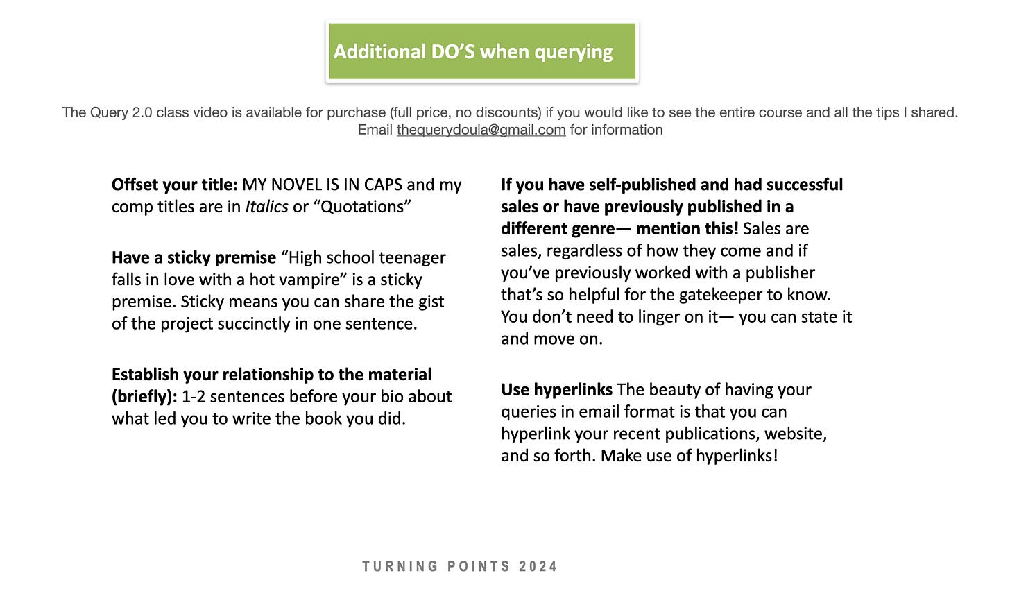 Do's and Don'ts in Query letter writing plus a Q+A opp for my April ...
