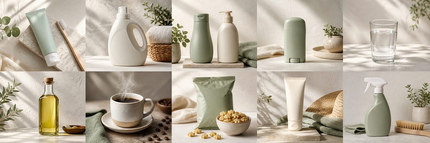 Wide header montage of 10 everyday household products for Crunchy Nation Wide header montage of 10 everyday household products for Crunchy Nation