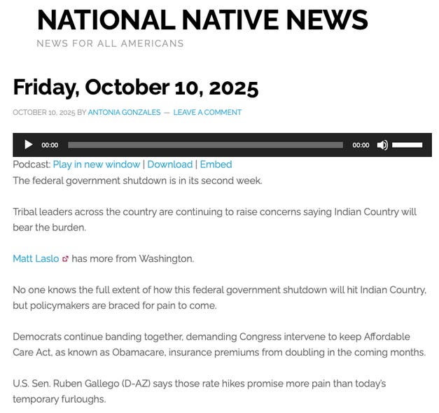 Screengrab of National Native News segment Friday October 10, 2025 Screengrab of National Native News segment Friday October 10, 2025