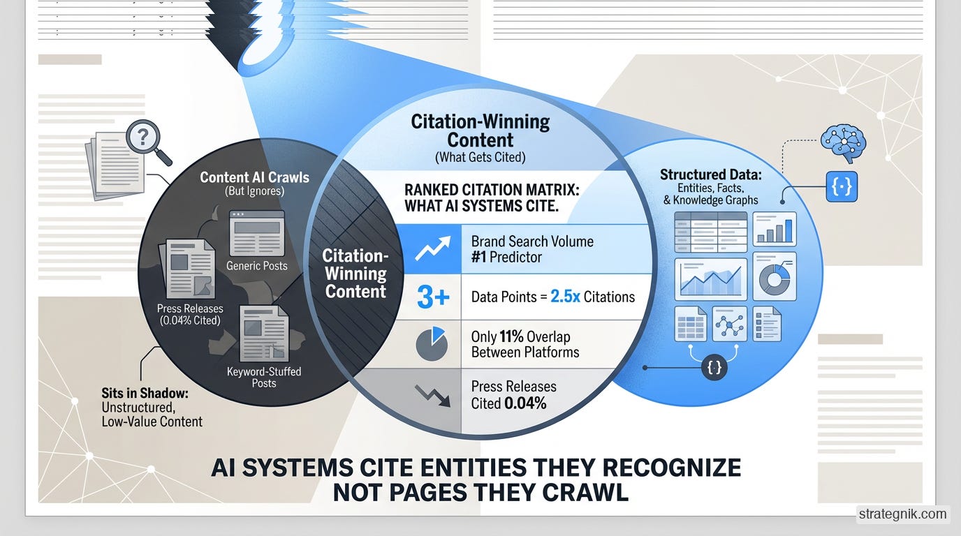 LLM citation patterns: what actually gets cited — brand authority, structured data, and original research win while press releases and keyword stuffing are invisible LLM citation patterns: what actually gets cited — brand authority, structured data, and original research win while press releases and keyword stuffing are invisible