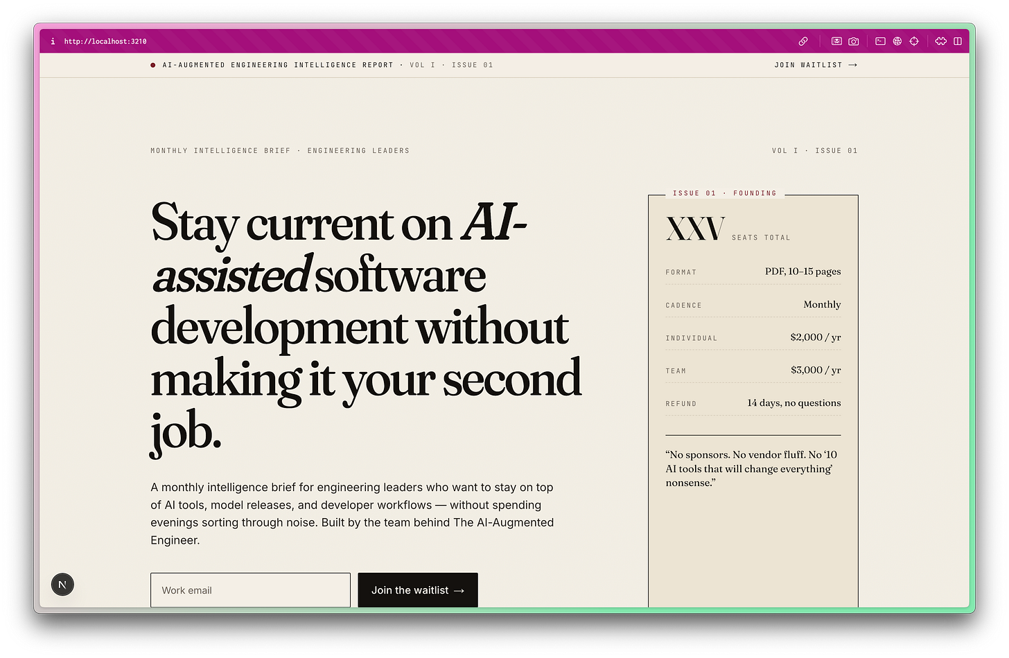 An info product landing page designed by Claude Code