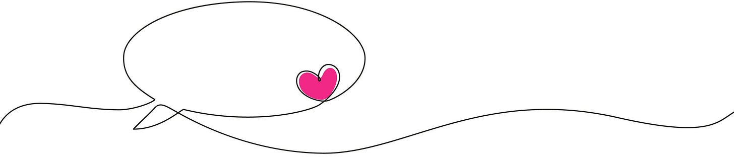 A looping black line forms a speech bubble around a small pink heart, then trails across a white background.