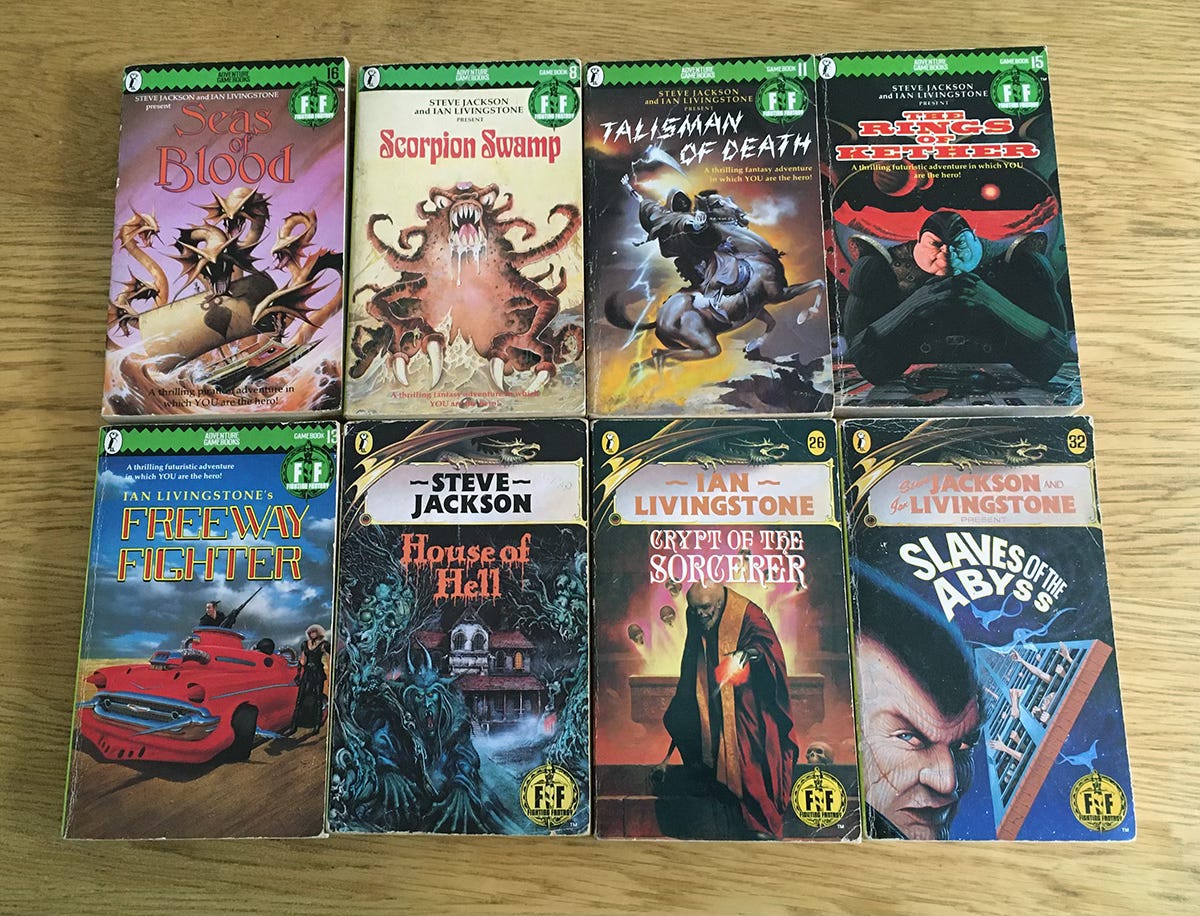 Original paperback Fighting Fantasy books including Freeway Fighter, House of Hell and Crypt of the Sorcerer