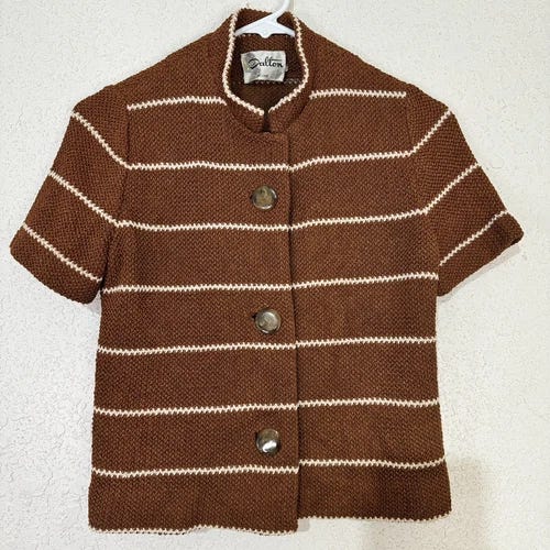 Dalton Knit Sweater 1950 Women Brown Striped 3 Button Sz 10 Short Sleeve Vintage - Picture 1 of 9