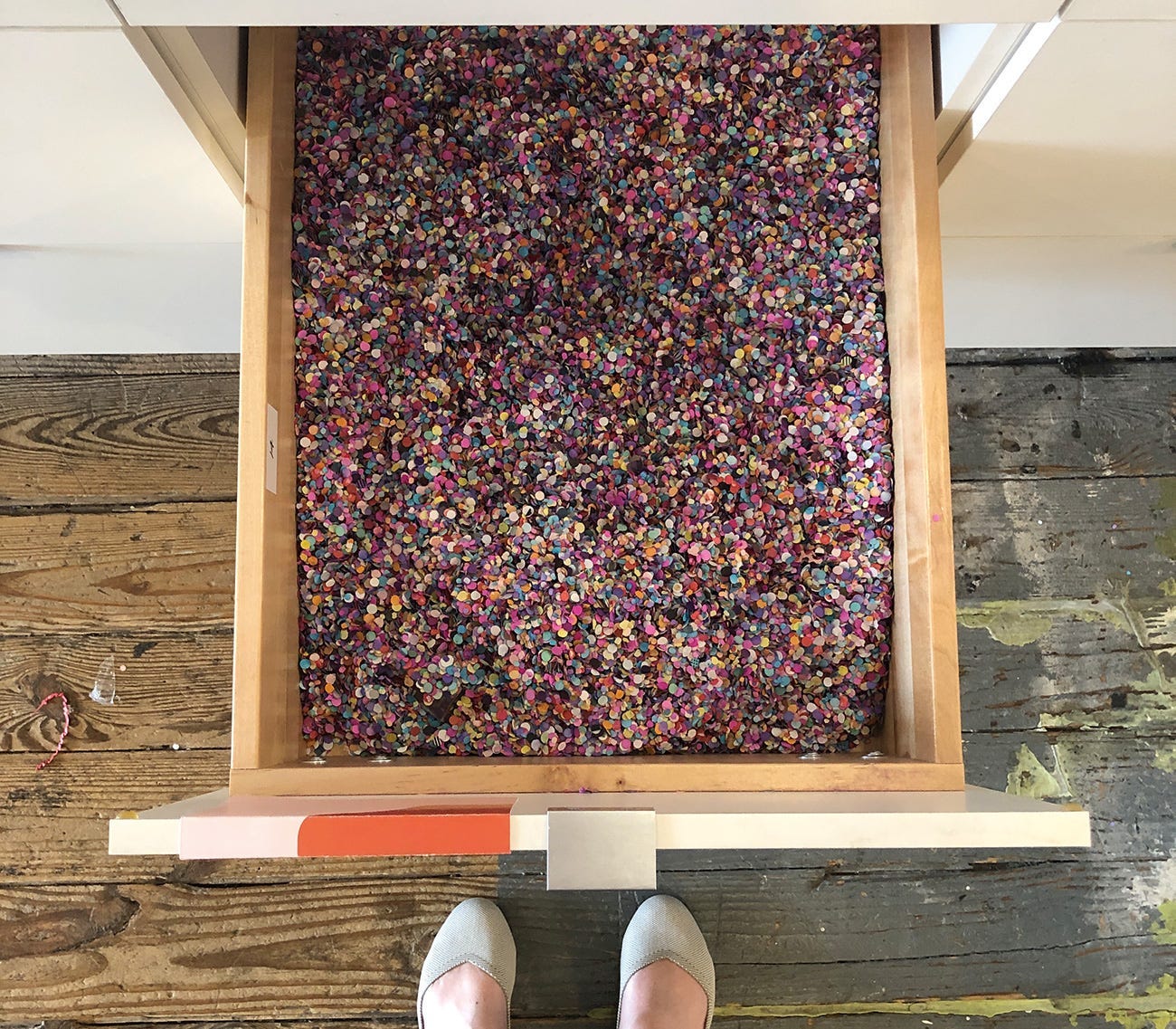 a drawer with confetti