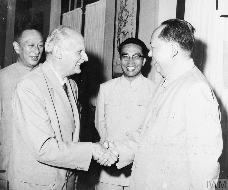 Montgomery, tall and resolute, shaking hands firmly with Mao before departing the People’s Republic. 