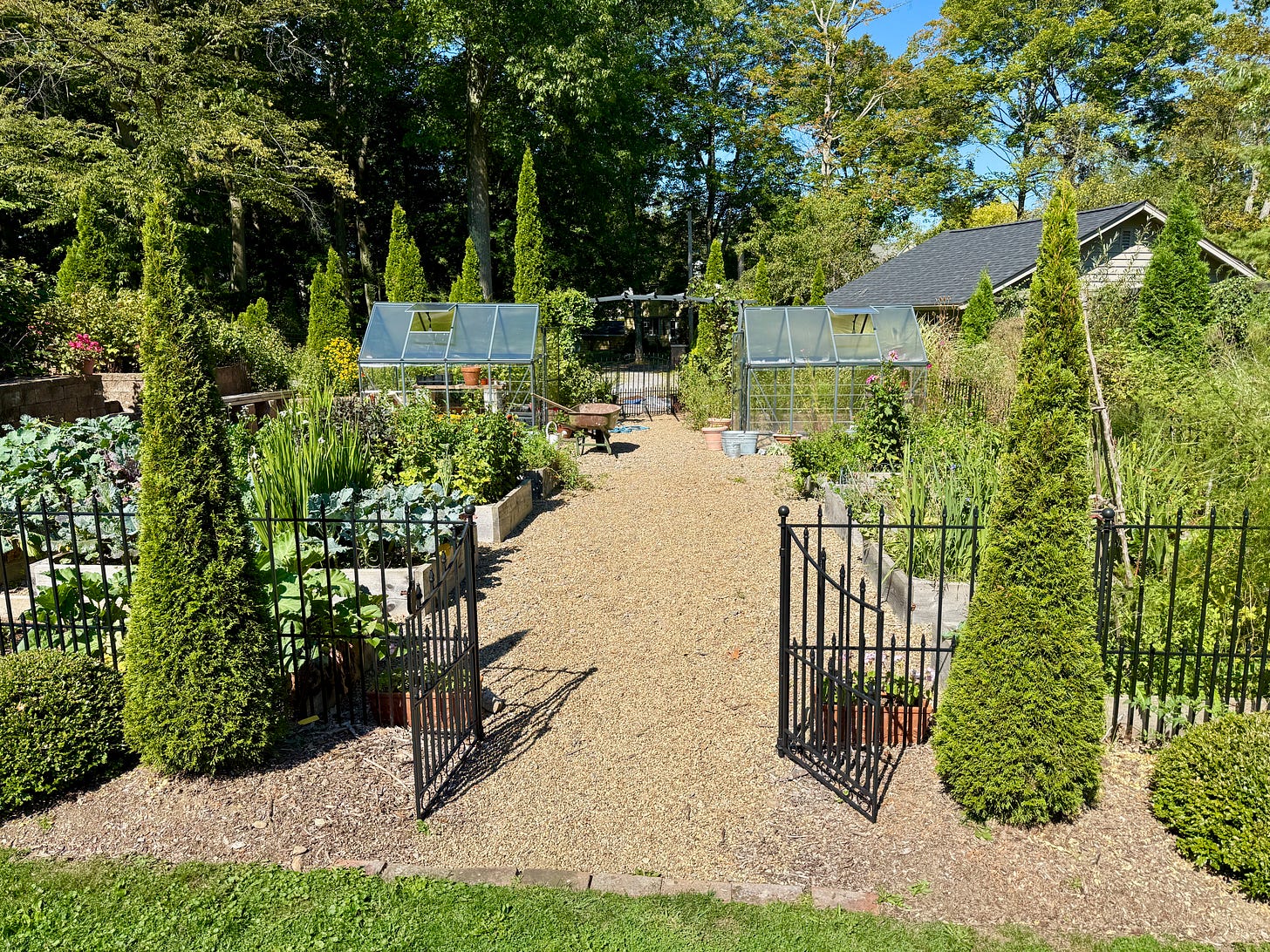 Our Kitchen Garden at Havenwood with our newest greenhouse.