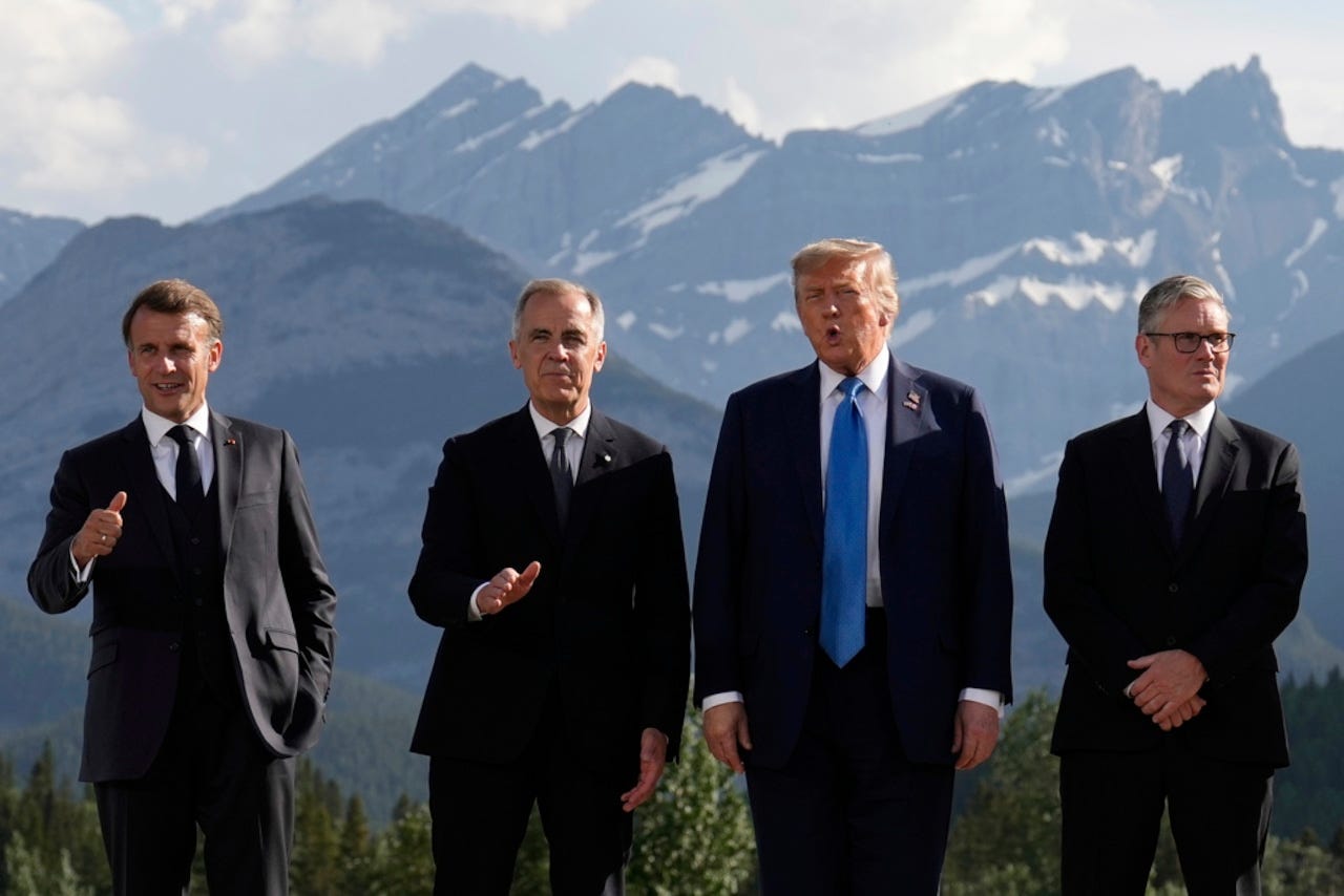 France's President Emmanuel Macron, Canada's Prime Minister Mark Carney, President Donald Trump and Britain's Prime Minister Keir Starmer