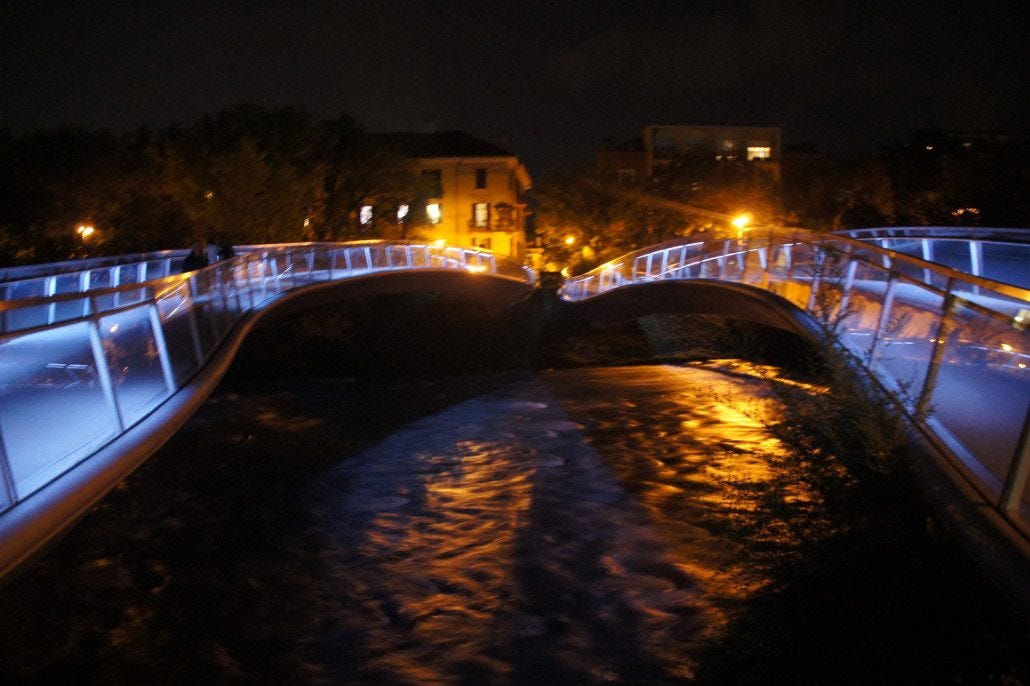This dual wavy bridge was quite cool and is a part of Bolzano's stellar bike path system. This dual wavy bridge was quite cool and is a part of Bolzano's stellar bike path system.