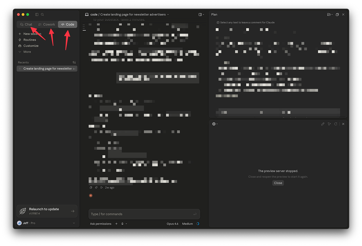 The Claude Desktop app, showing that it contains tabs for Code, Cowork, and Chat The Claude Desktop app, showing that it contains tabs for Code, Cowork, and Chat