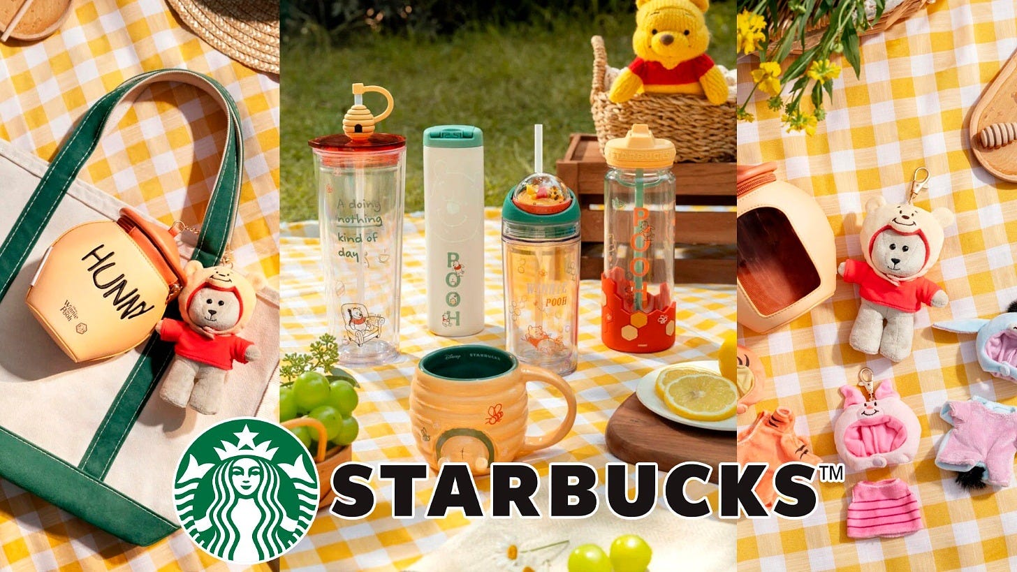 The Starbucks 100 Years of Winnie the Pooh collection. Image: Starbucks