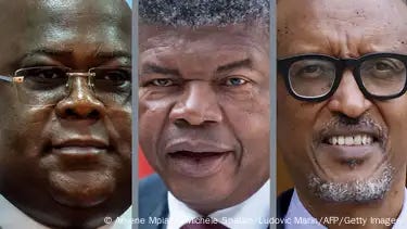 From left to right: Congo's President Felix Tshisekedi, Angola's President Joao Lourenco and Rwanda's President Paul Kagame. From left to right: Congo's President Felix Tshisekedi, Angola's President Joao Lourenco and Rwanda's President Paul Kagame.
