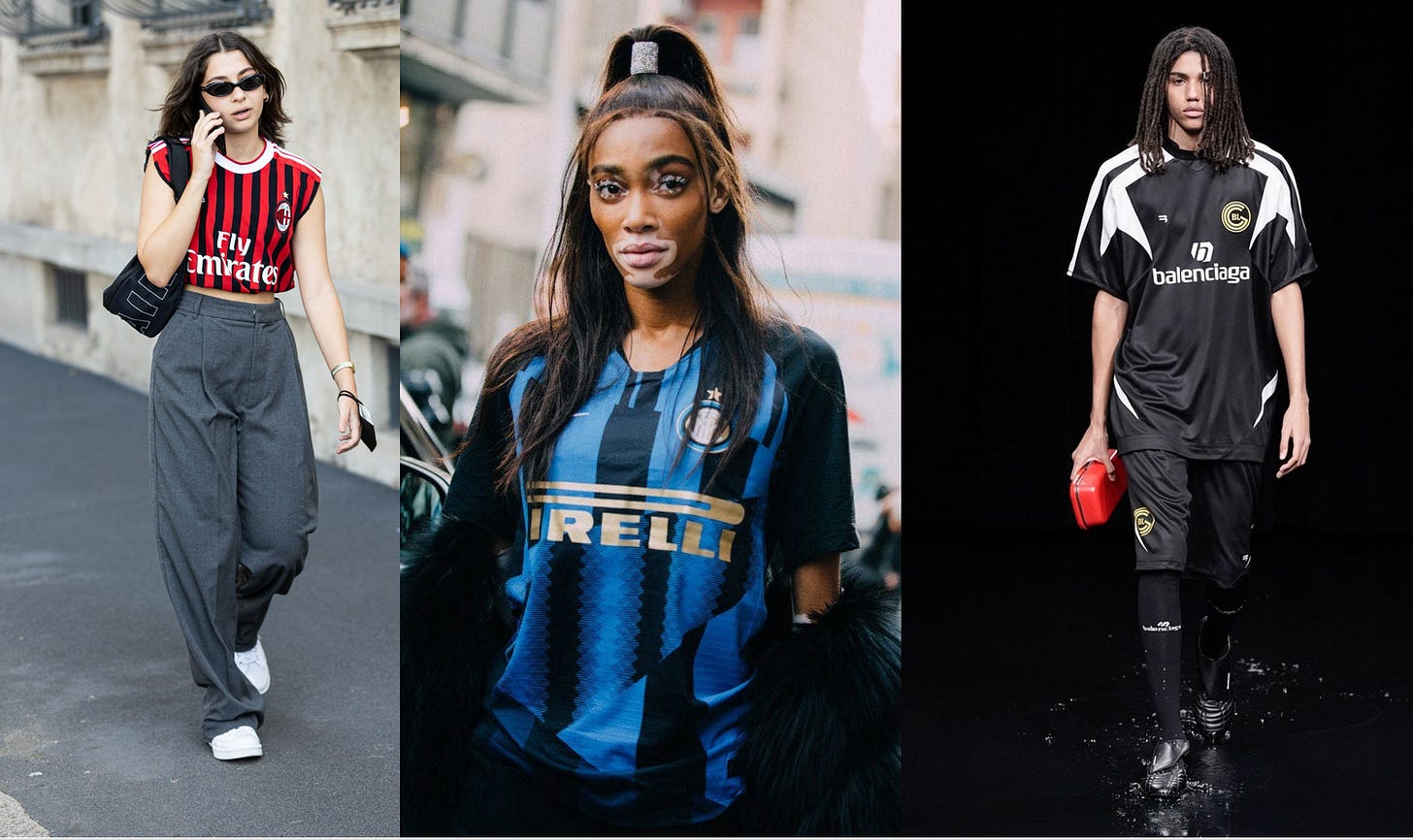 Blokecore trend- example of streetstyle, celebrity and brand's take on football jerseys Blokecore trend- example of streetstyle, celebrity and brand's take on football jerseys