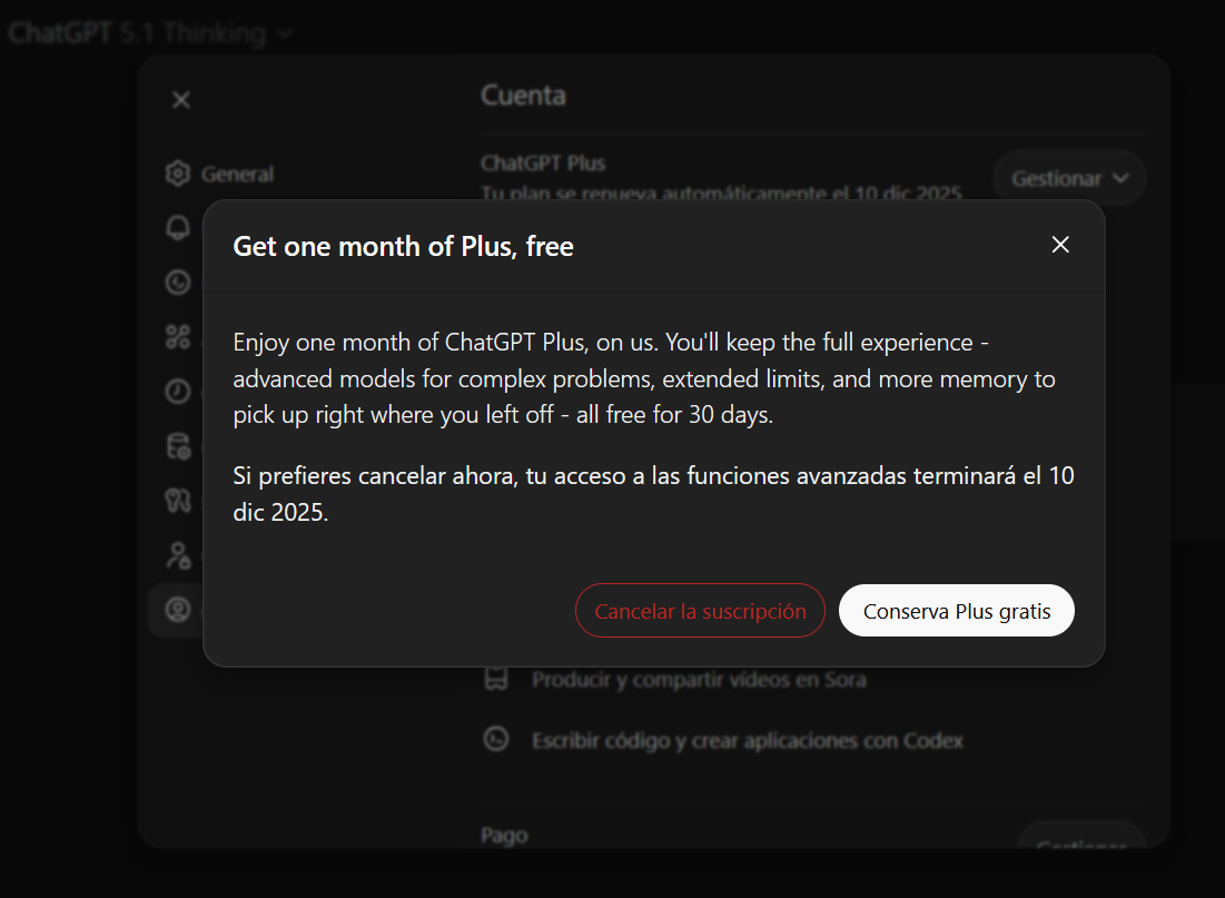Iker Prieto Ramírez cancela su suscripción de ChatGPT Plus