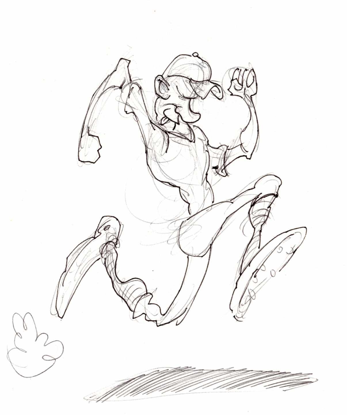 Ink sketch of a baseball player racing to the next base.