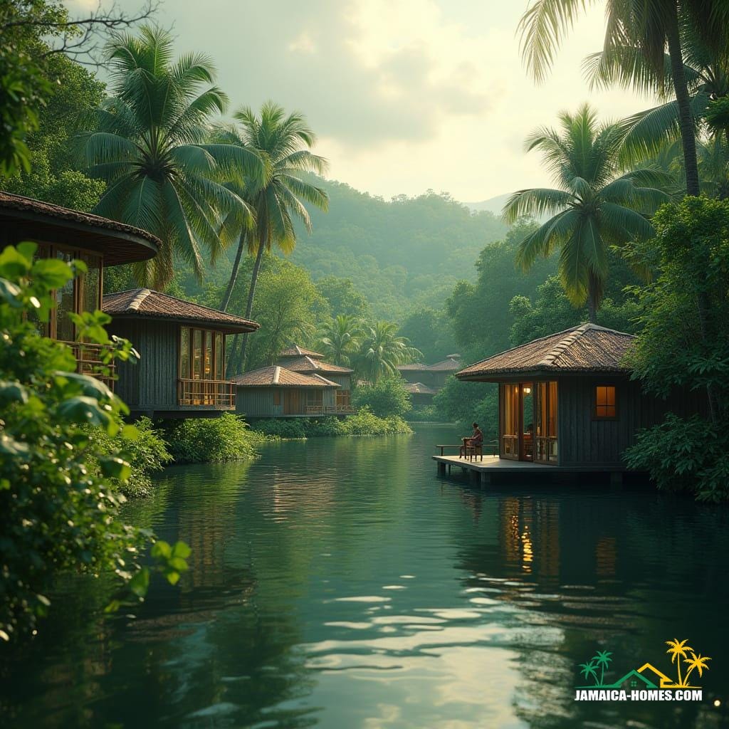River Spine Homes: Floating, modular communities that follow the curves of Jamaica’s narrow rivers, leaving almost no footprint on the banks.