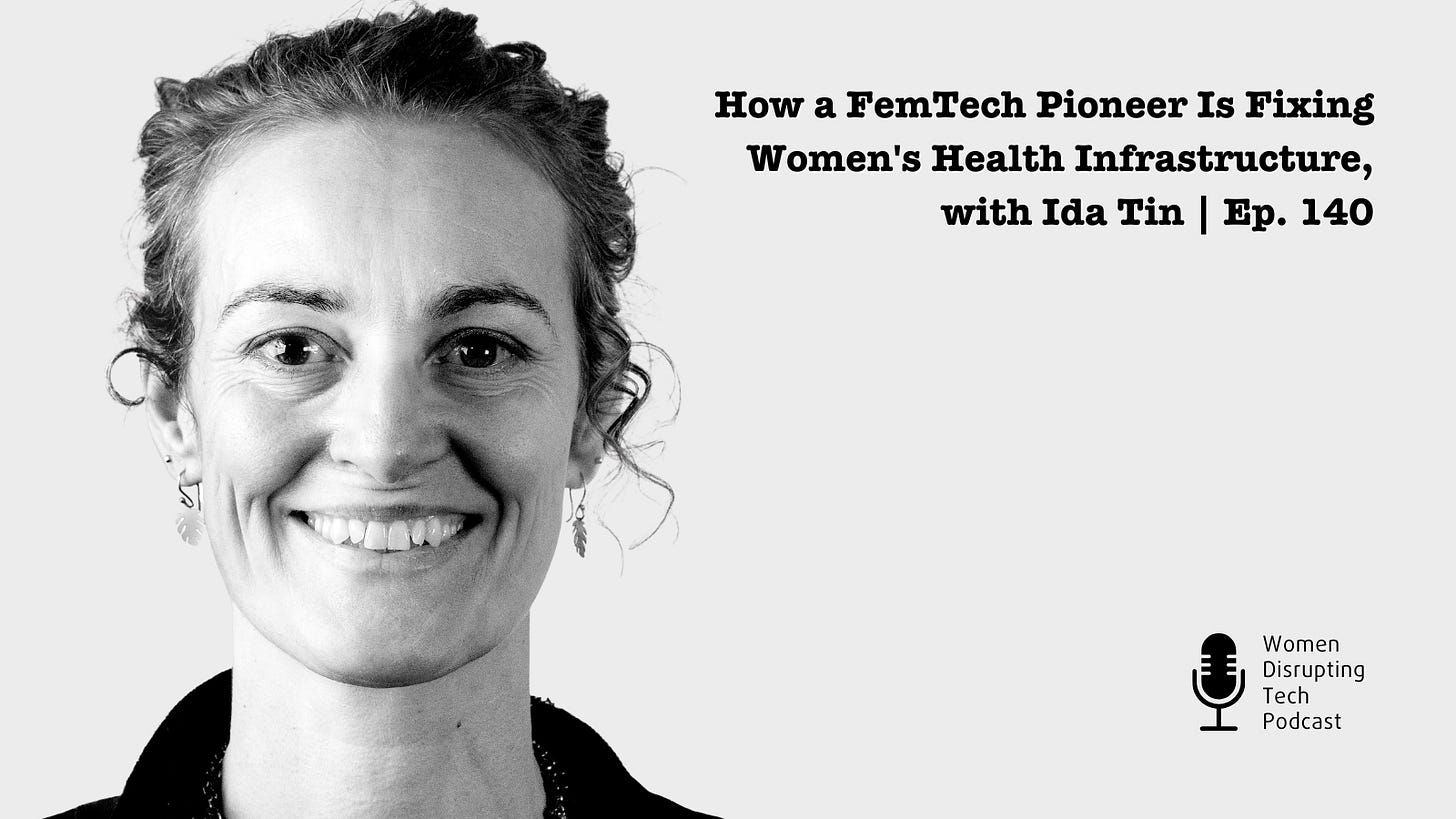 Picture of Femtech pioneer Ida Tin on the artwork of episode 140 of the podcast Women Disrupting Tech. The episode is titled ‘How a FemTech Pioneer Is Fixing Women's Health Infrastructure with Ida Tin | Ep. 140.’