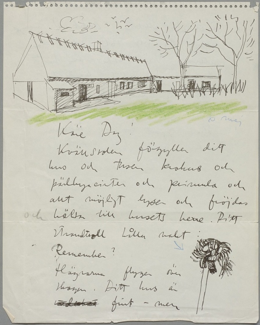 Letter page with a drawing of a house
