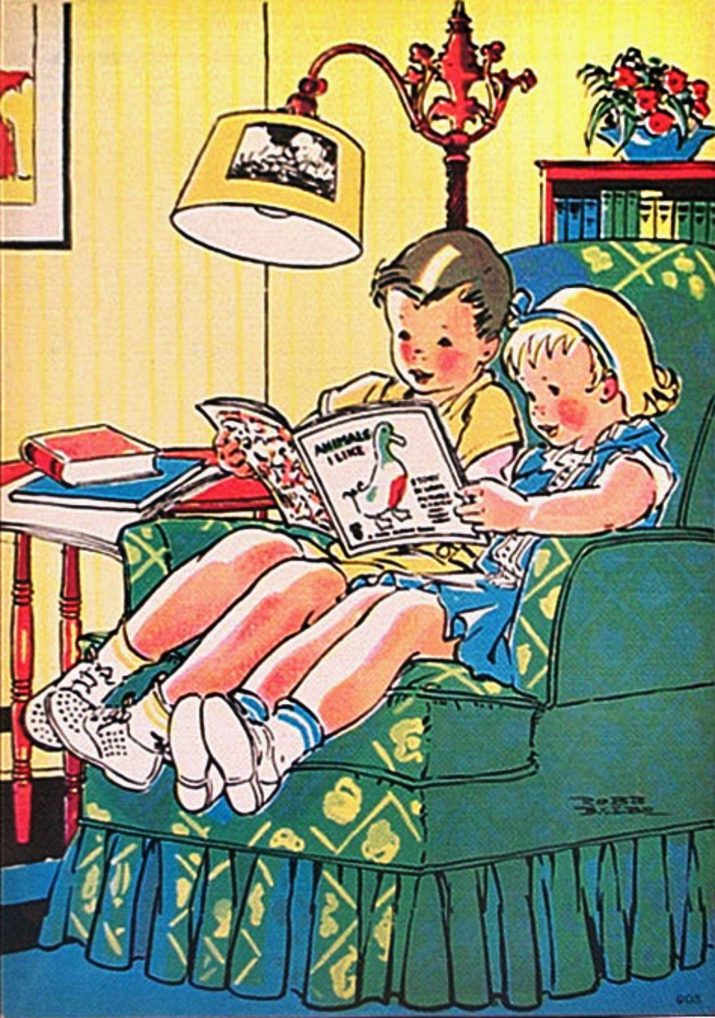 Free Images - children retro reading 1950s