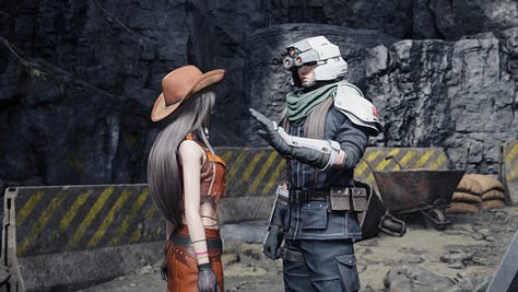 Cloud prevents Tifa from entering the reactor.