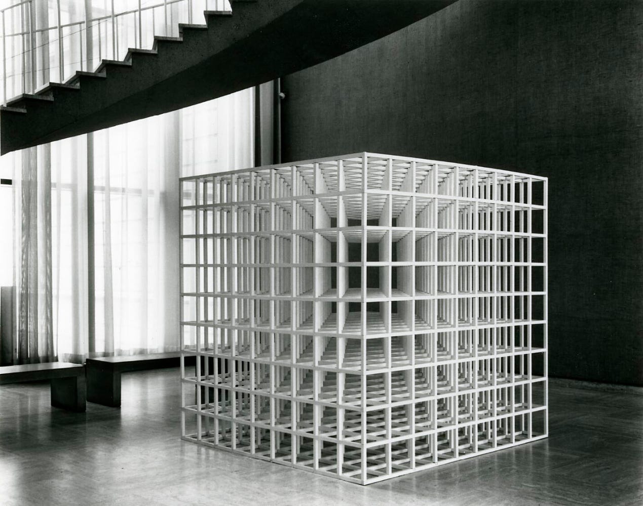 Sol LeWitt, Nine-part Modular Cube, (baked enamel on aluminum), 1977 [The Art Institute of Chicago, Chicago, IL. © The Estate of Sol LeWitt]