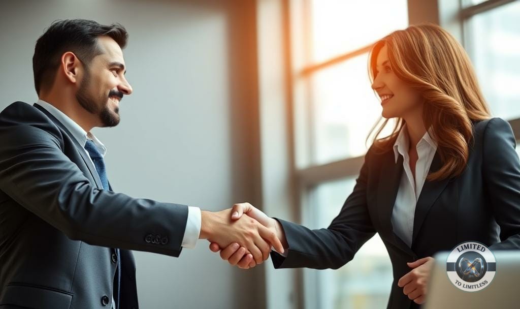 photo of a businessman and a businesswoman cshaking hands on a deal